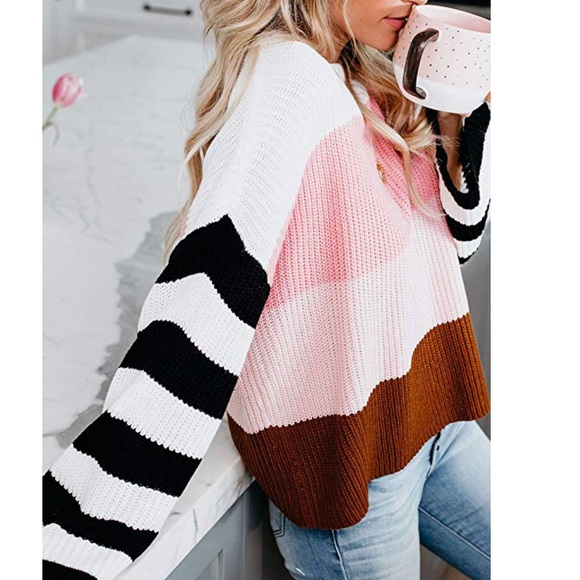 Boho Striped Color Block Knit Sweater - Picture 2 of 5